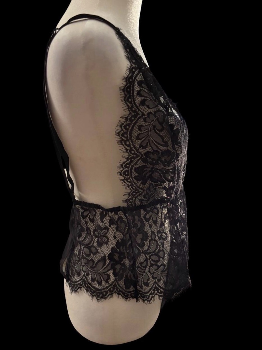 Adore Me XL Black Eyelash Lace Open Back Thong Teddy Goth Coquette